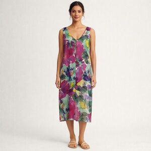 NWT Foil midi dress size 10 sleeveless florals summer Natural fibres Magenta